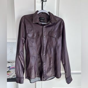 Zara Essentials Slim Fit Purple Faux Leather Button Up Long Sleeve Top Women’s